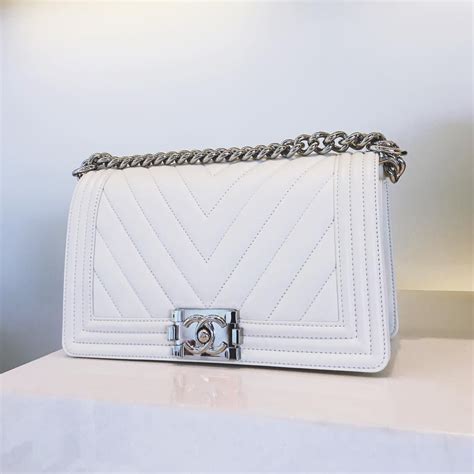 chanel chevron boy bag white|Chanel boy bag price.